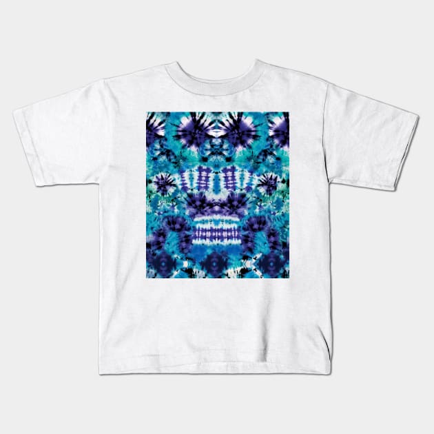 Aqua Summer Tie Dye Batik Wax Tie Die Print Kids T-Shirt by podartist